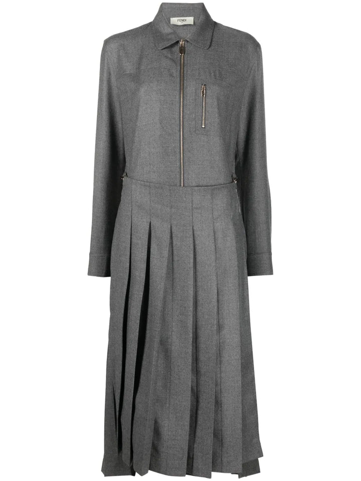 spread-collar pleated midi dress