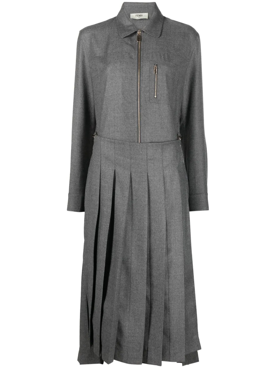 spread-collar pleated midi dress