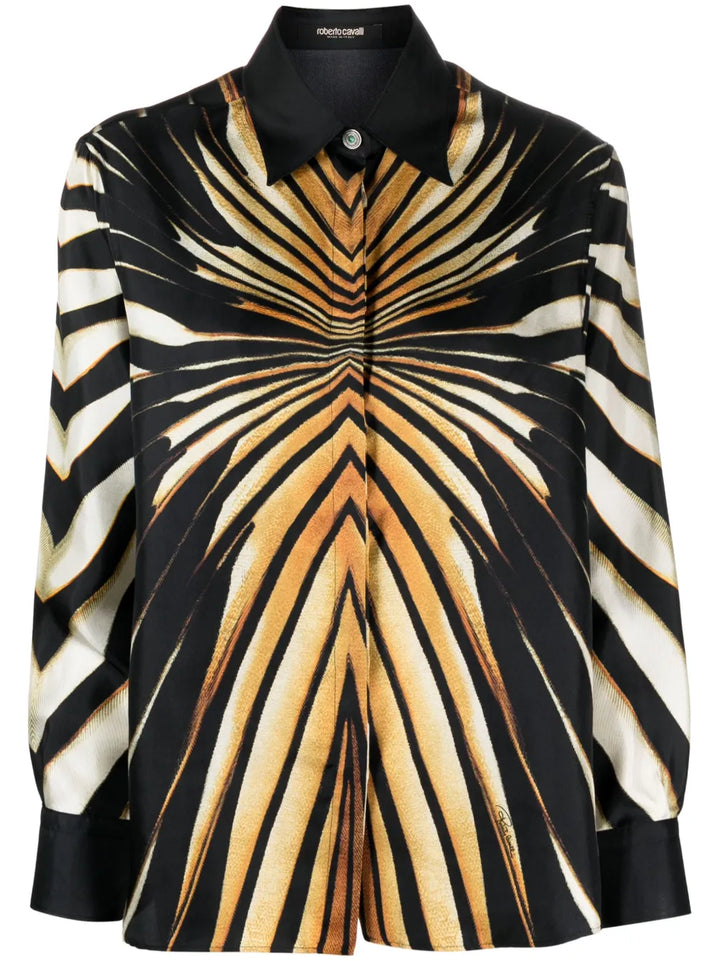 abstract-pattern print silk shirt