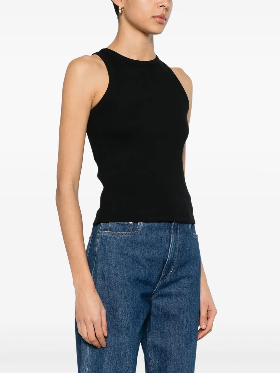 logo-embroidered ribbed tank top