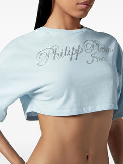 crystal-embellished logo-print cropped T-Shirt