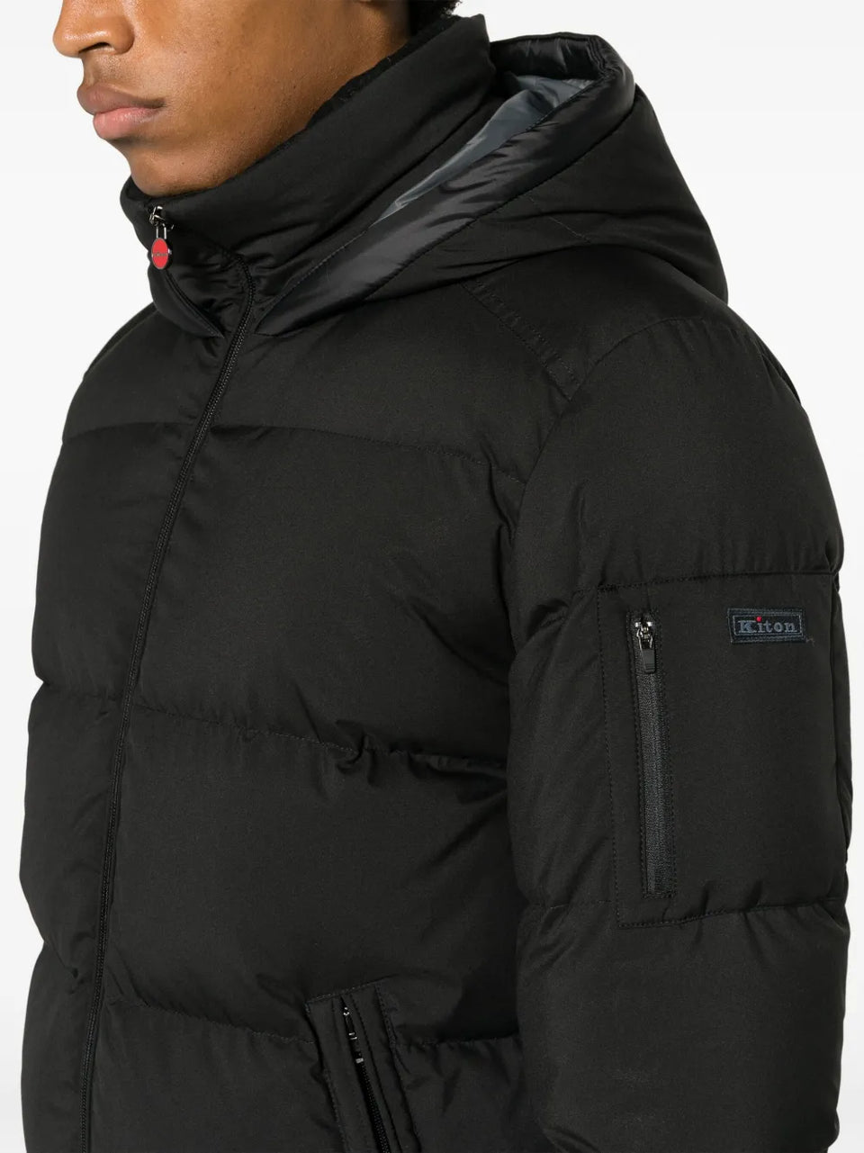 logo-patch quilted hooded jacket