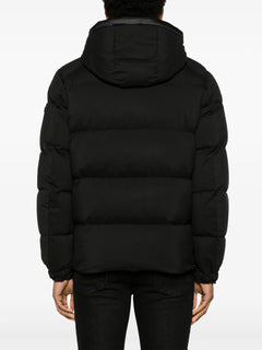 logo-patch quilted hooded jacket