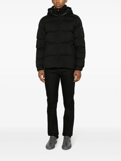 logo-patch quilted hooded jacket