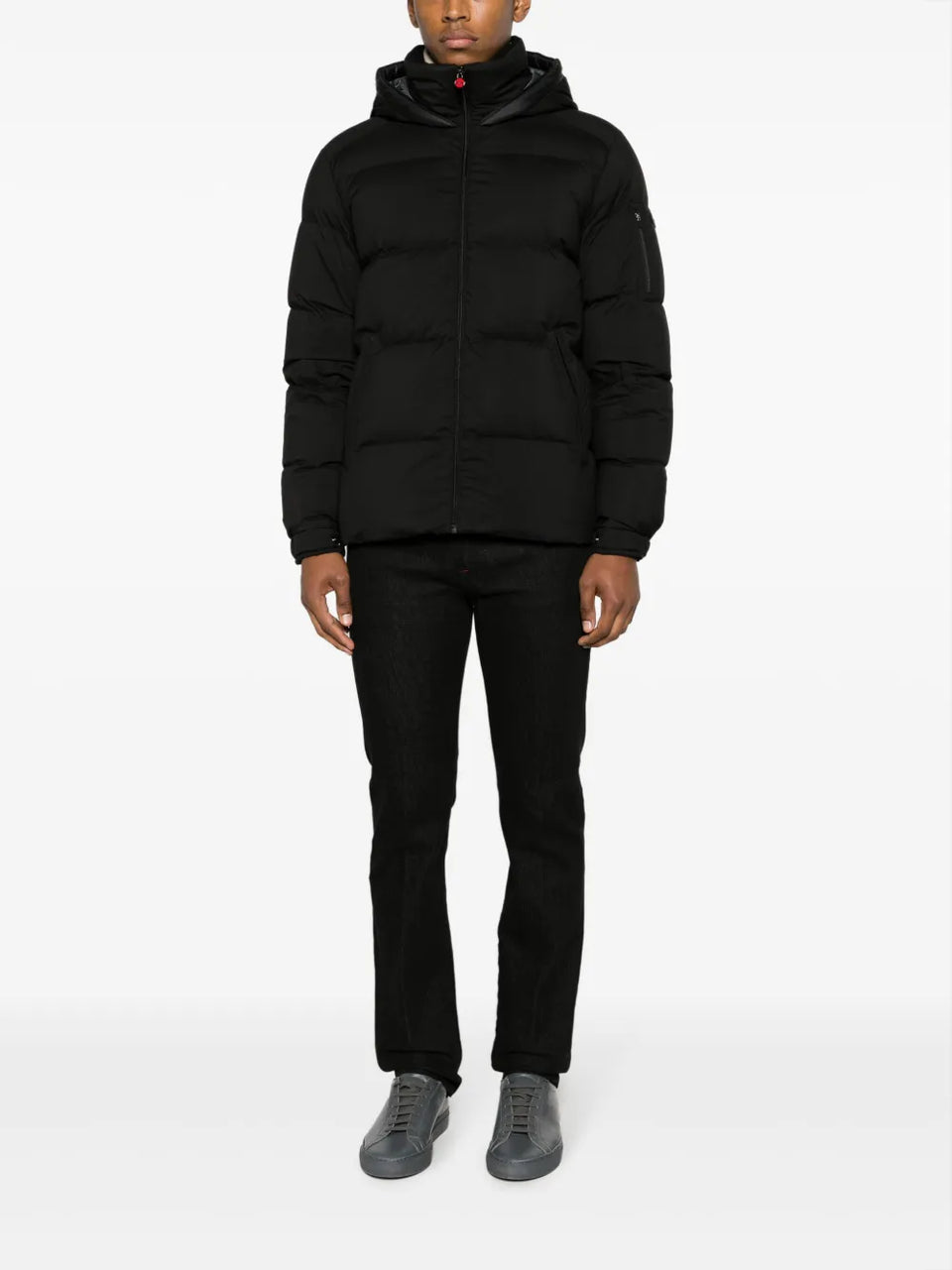 logo-patch quilted hooded jacket