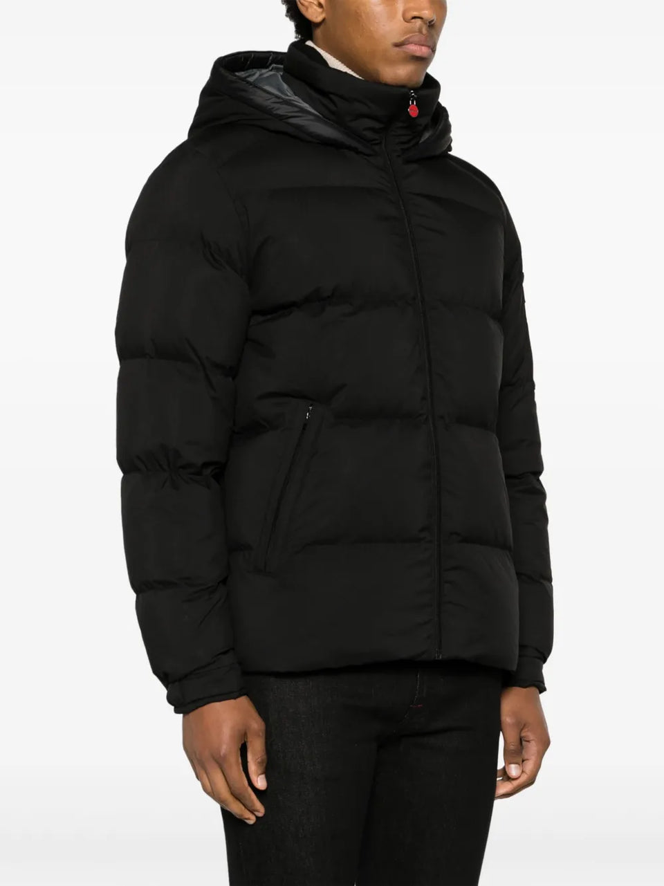 logo-patch quilted hooded jacket