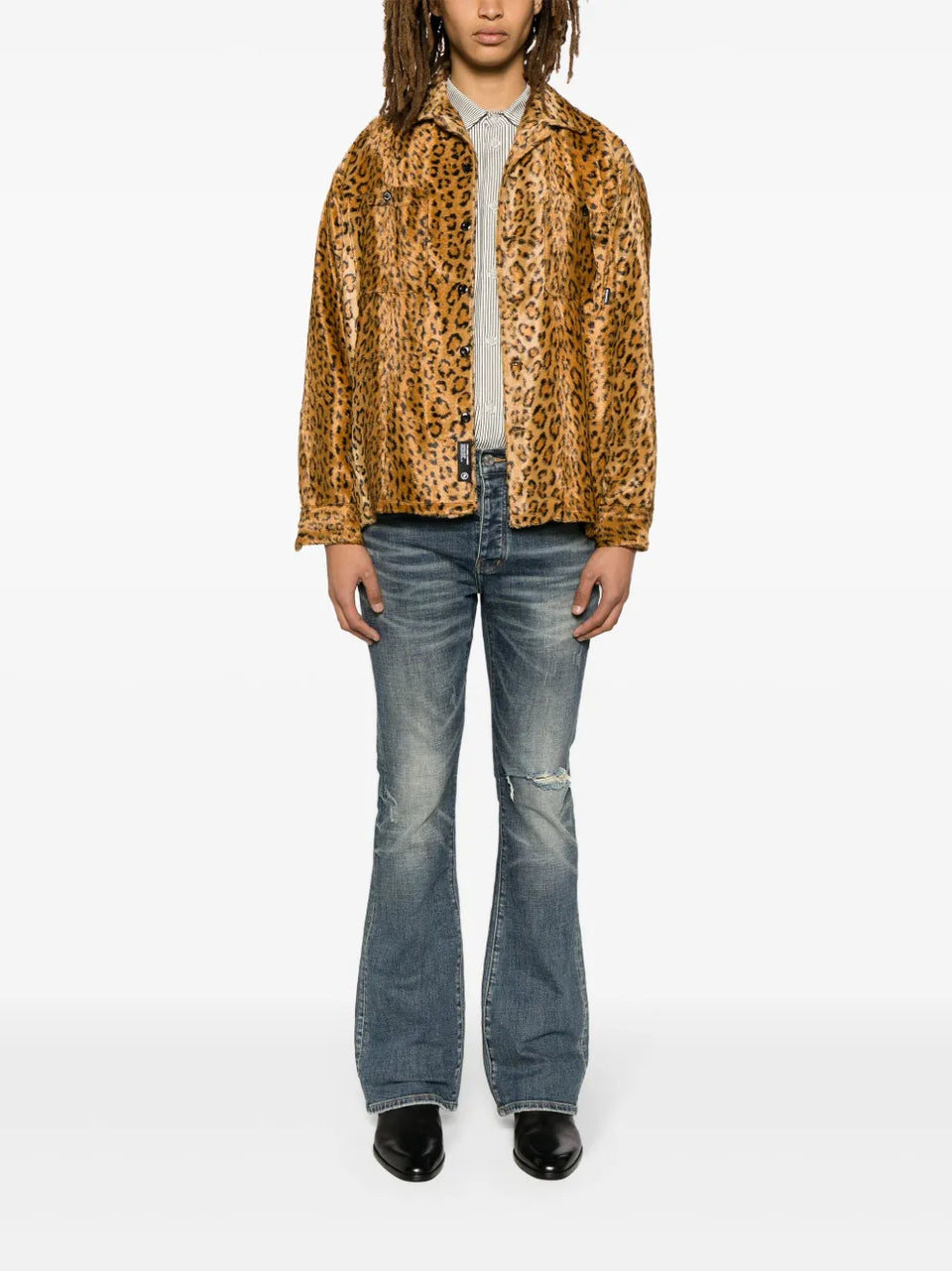P004 low-rise flared jeans