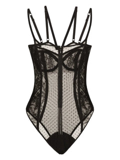 floral-lace semi-sheer bodysuit