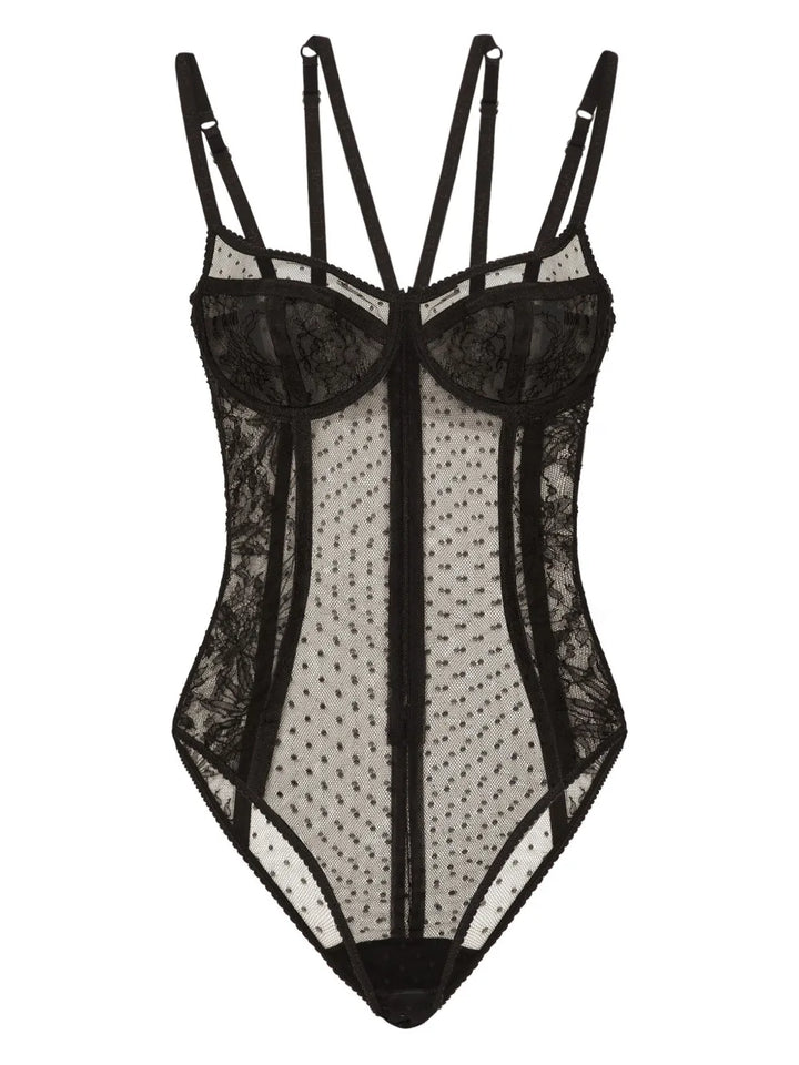 floral-lace semi-sheer bodysuit