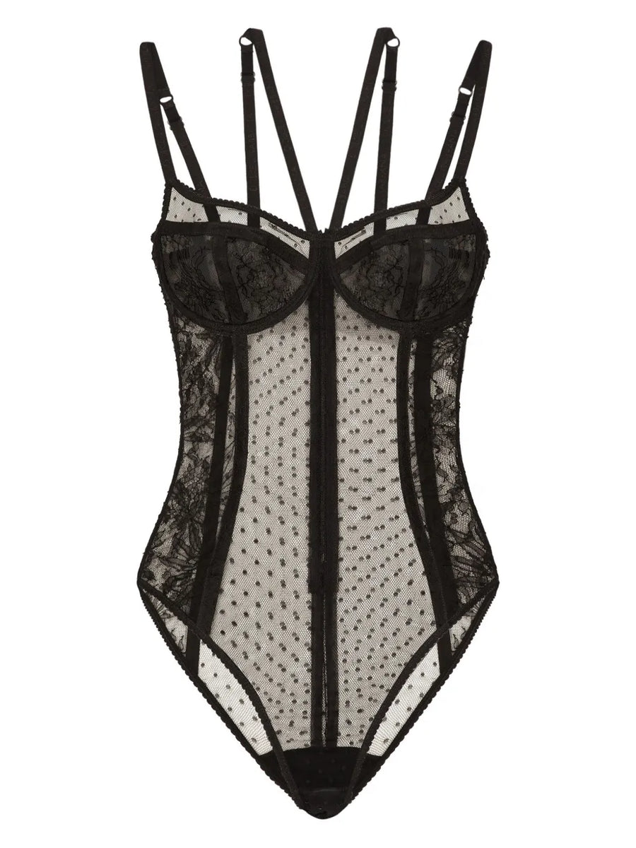 floral-lace semi-sheer bodysuit