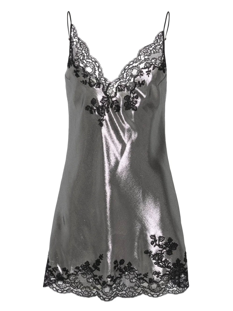 lace-trim lurex slip dress