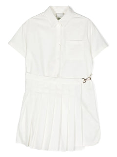 pleat-detail cotton shirtdress