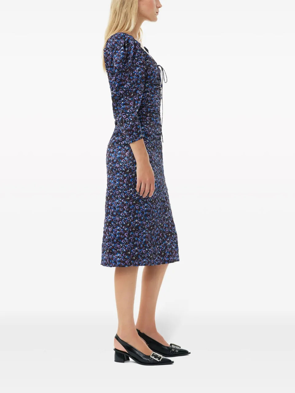gathered satin midi dress