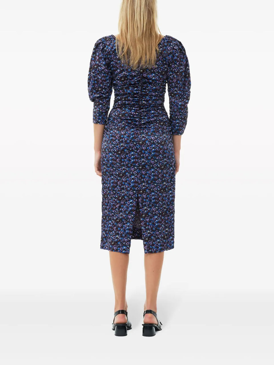 gathered satin midi dress