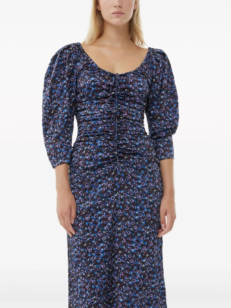 gathered satin midi dress