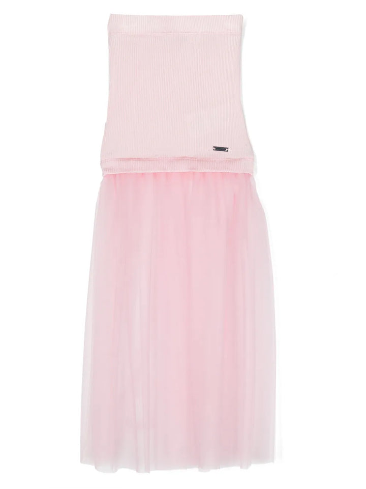 tulle-panel ribbed skirt