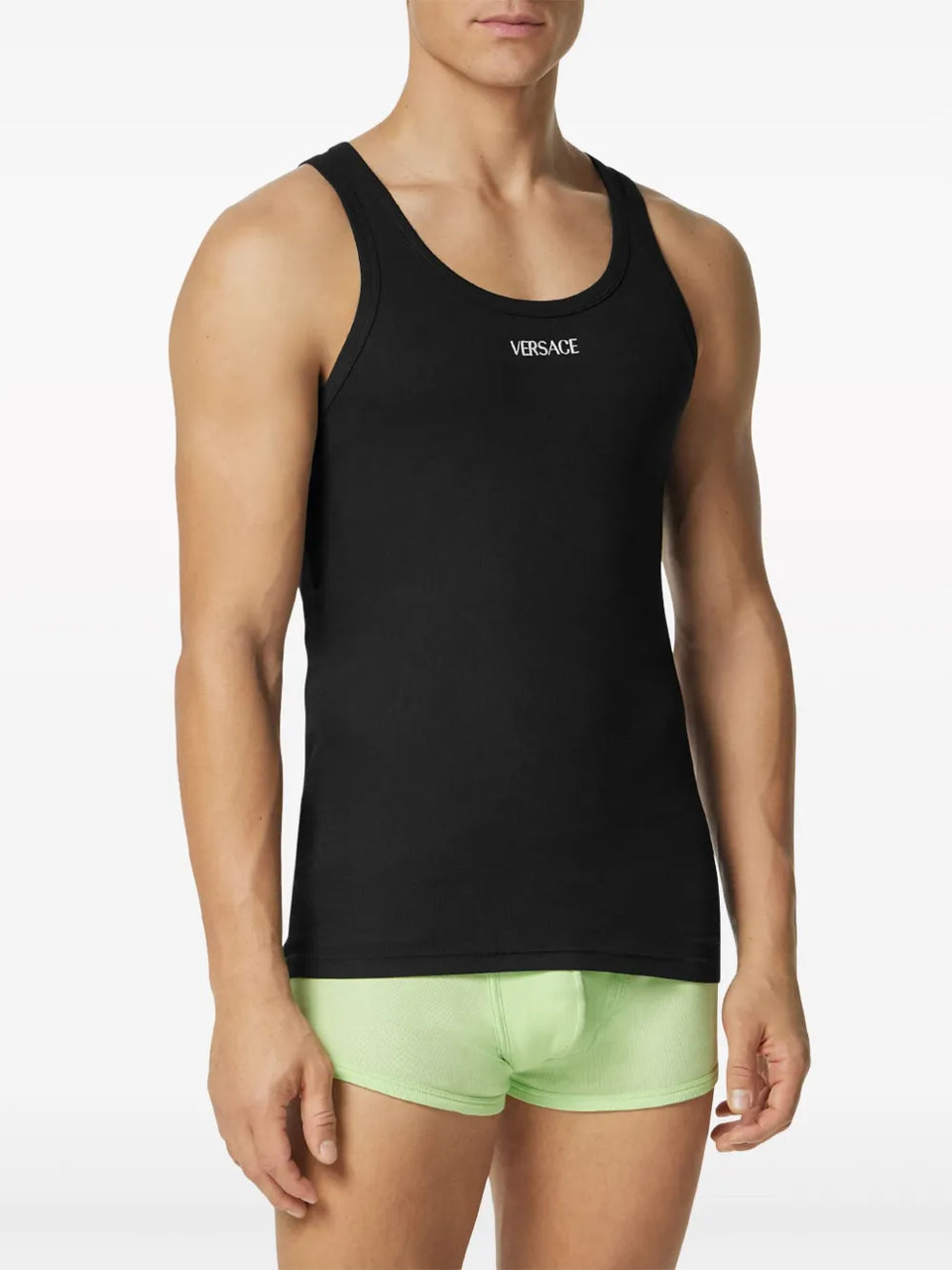 logo-embroidered ribbed tank top