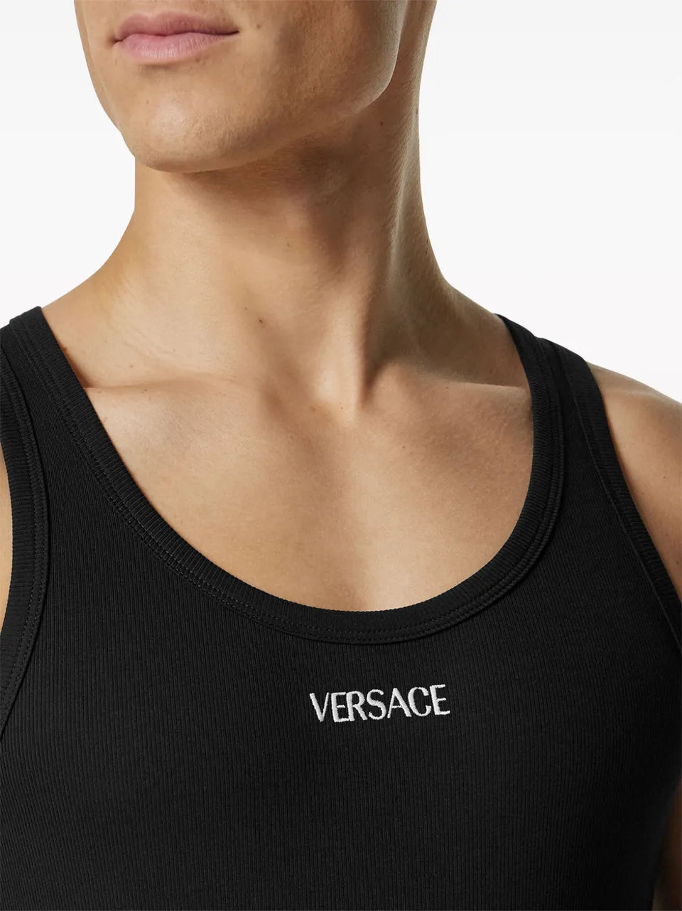logo-embroidered ribbed tank top
