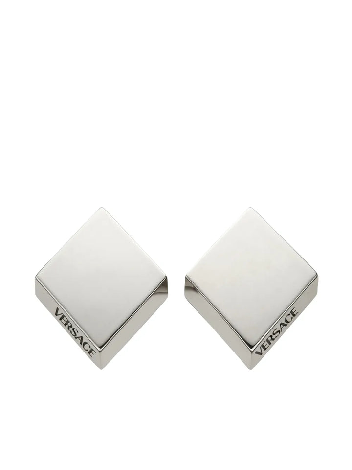 logo-engraved rhombus stud earrings