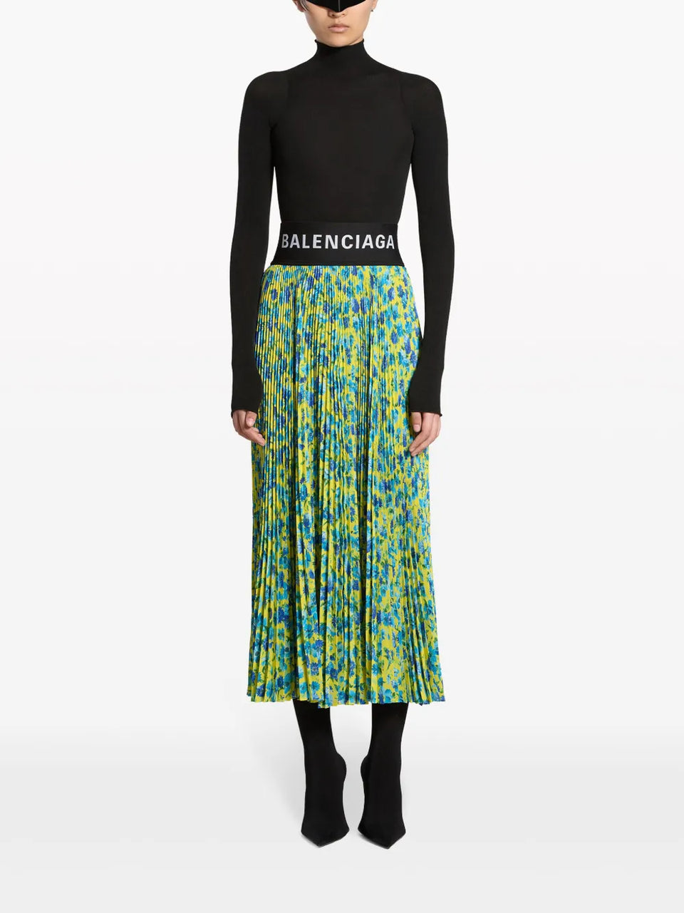 floral-print pleated midi skirt