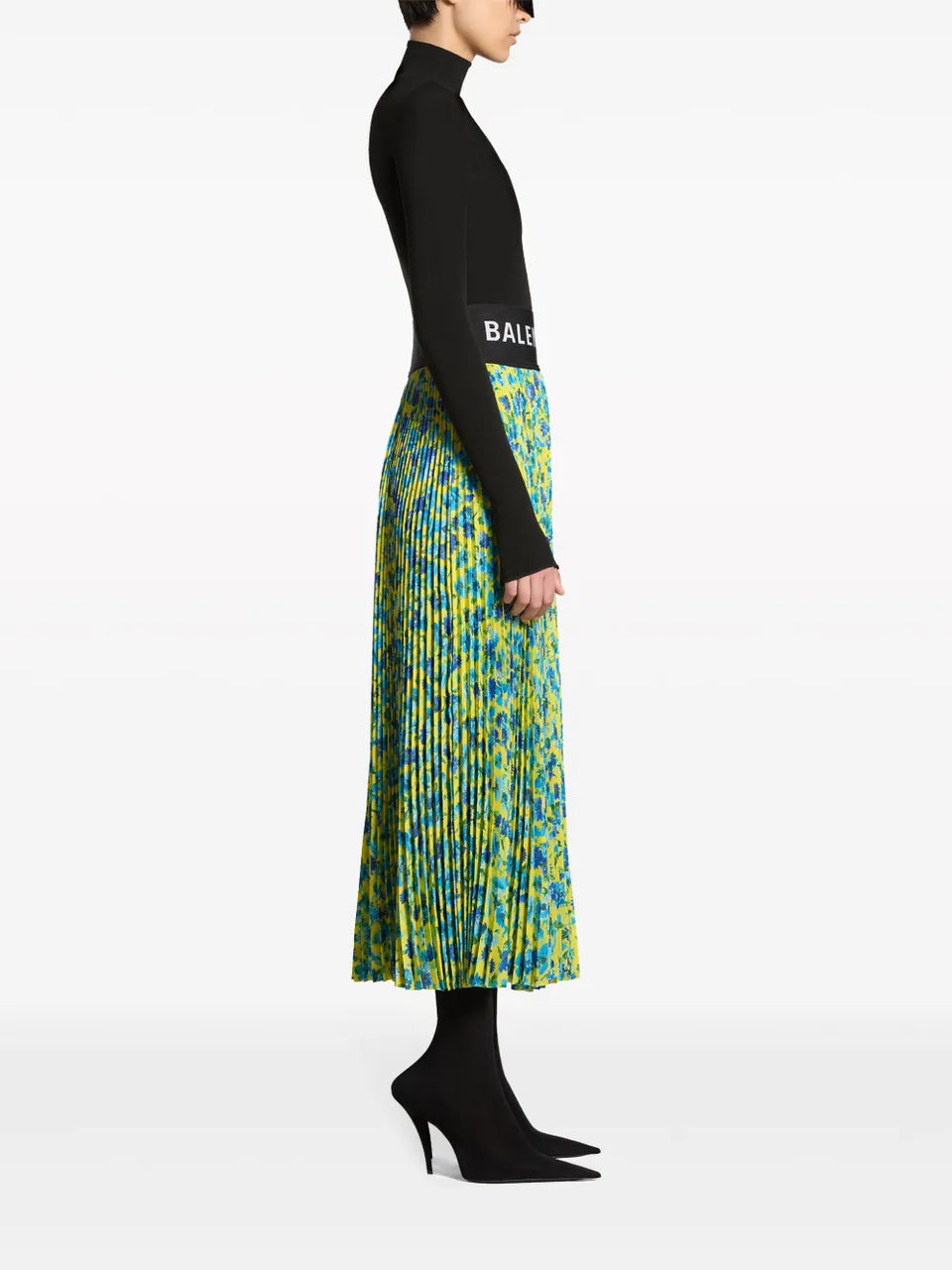 floral-print pleated midi skirt