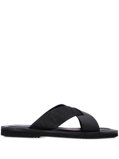 logo-strap leather sandals