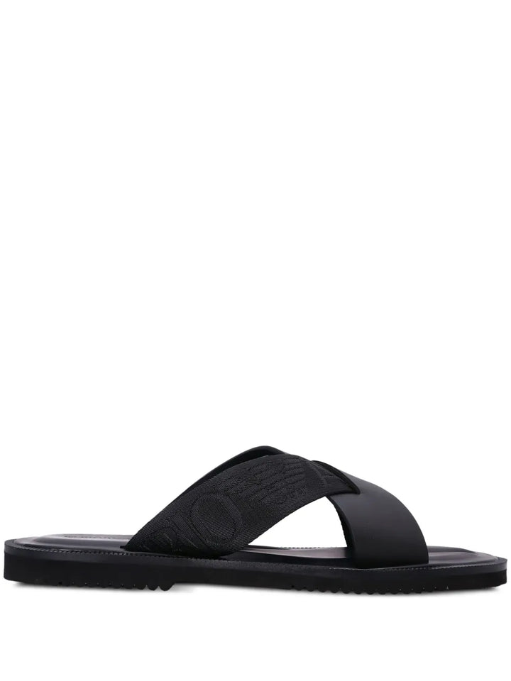 logo-strap leather sandals