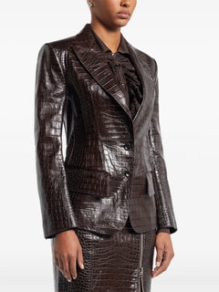 snakeskin-effect leather blazer