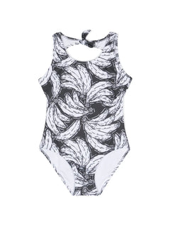 banana-print open-back swimsuit