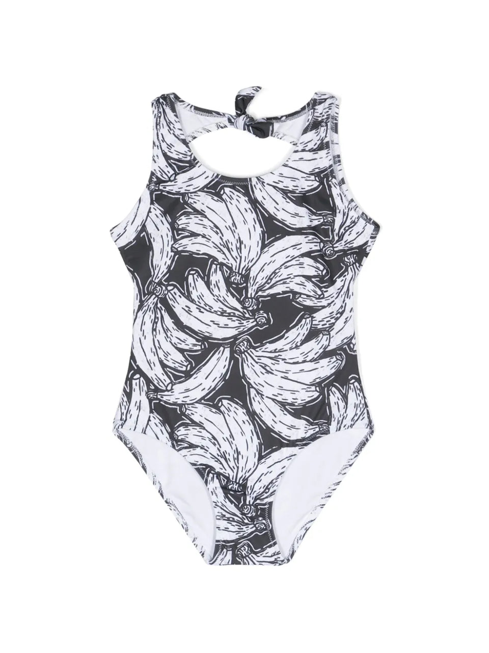 banana-print open-back swimsuit