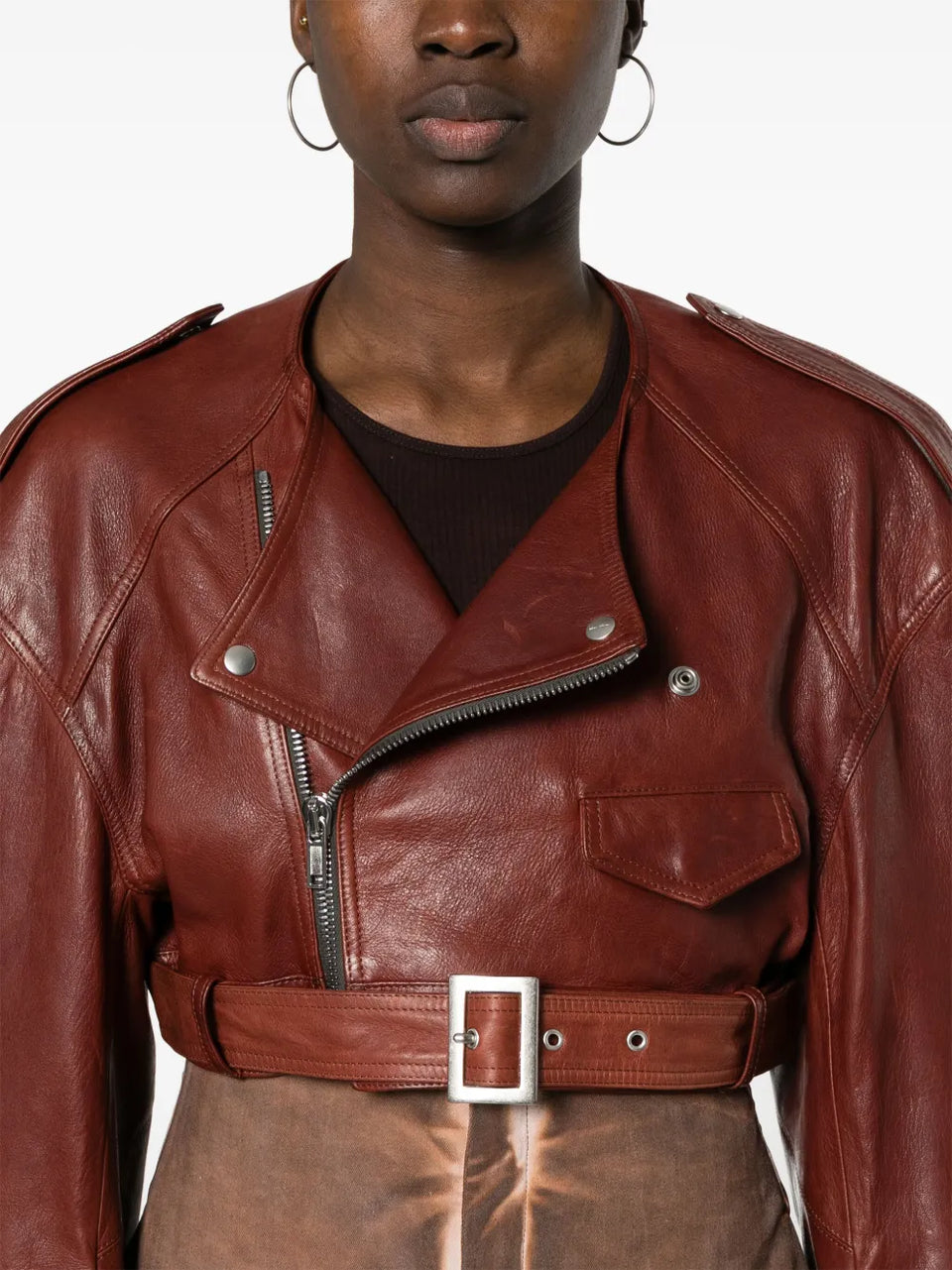 Micro Biker cropped leather jacket