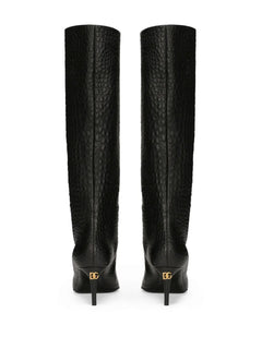 crocodile-embossed leather boots