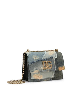 logo plaque denim patchwork cross body bag