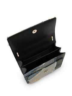 logo plaque denim patchwork cross body bag