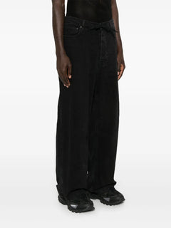 drawstring wide-leg jeans