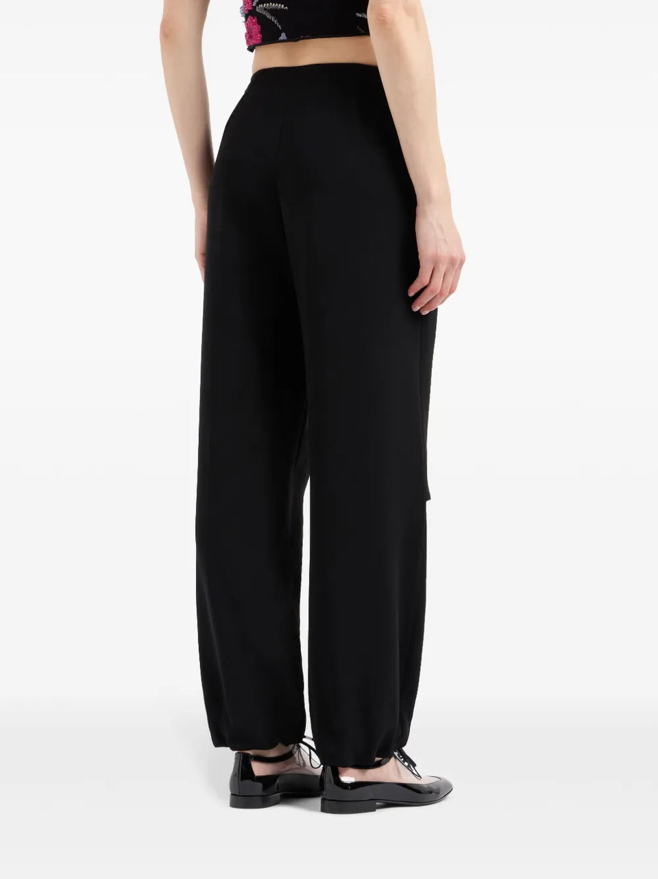 elasticated-waistband straight-leg trousers
