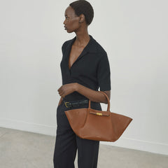 DeMellier The Midi New York tan small grain ecru stitching