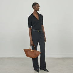 DeMellier The Midi New York tan small grain ecru stitching