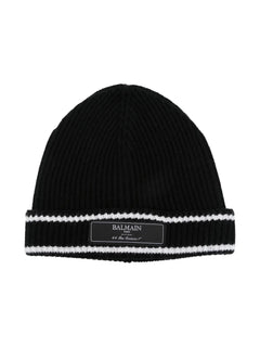 logo-patch ribbed beanie