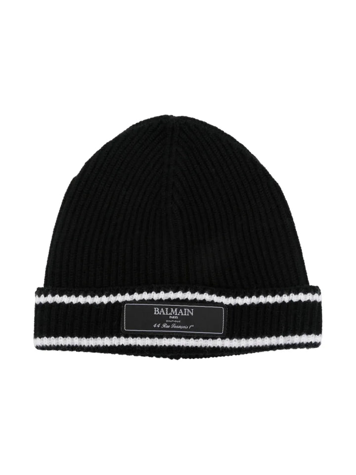 logo-patch ribbed beanie
