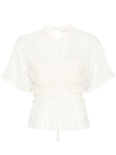 Cari crochet-panelling blouse