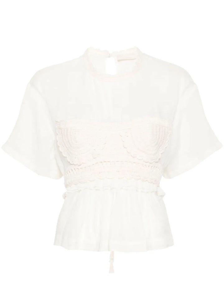 Cari crochet-panelling blouse