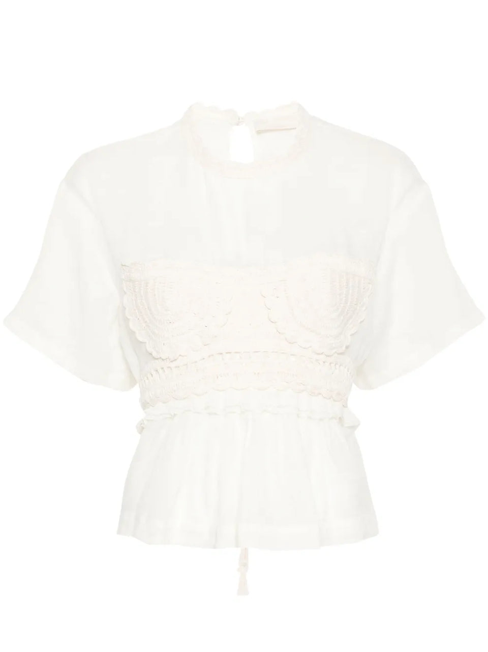 Cari crochet-panelling blouse
