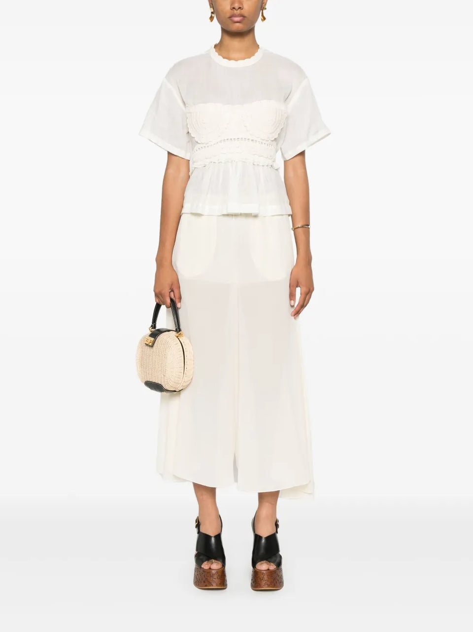 Cari crochet-panelling blouse