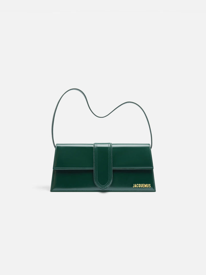 Jacquemus The Long Bambino Glazed Leather Structured Shoulder Bag Dark Green