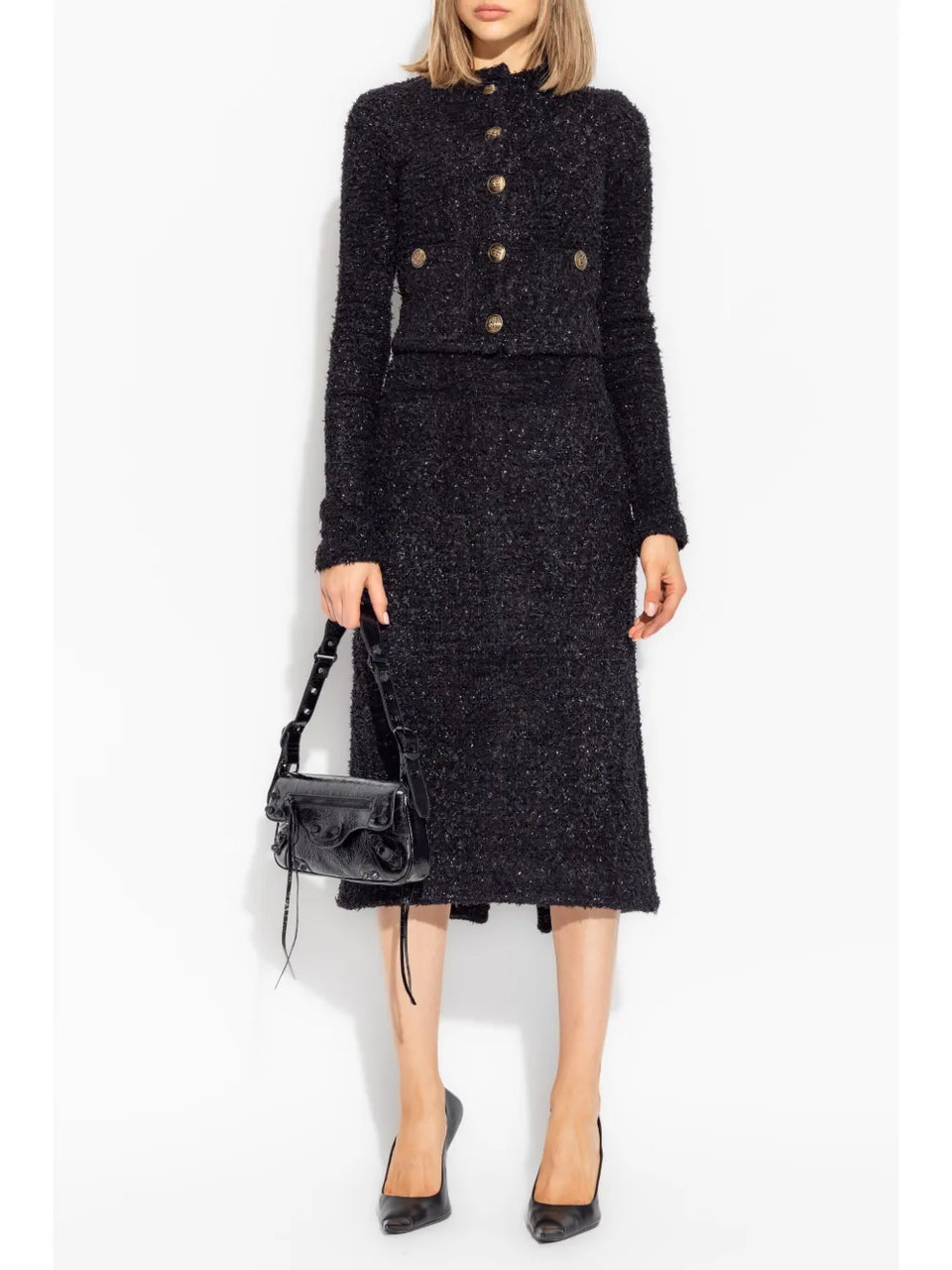 tweed midi skirt