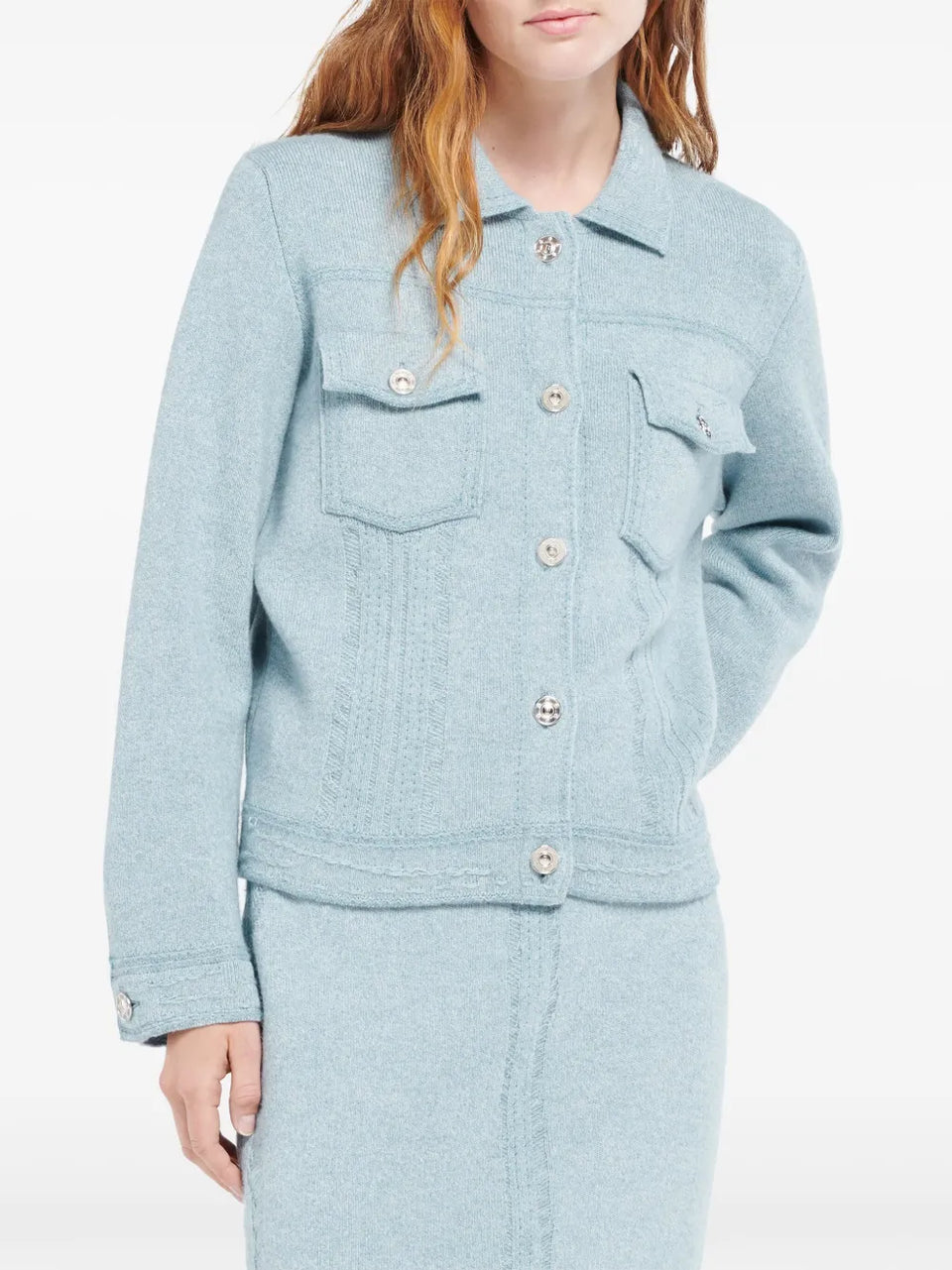 contrast-stitching denim-effect jacket