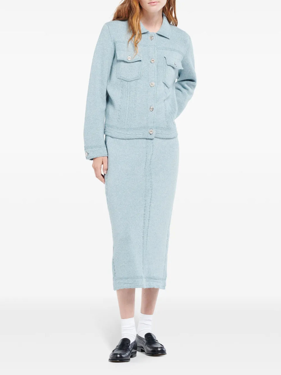 contrast-stitching denim-effect jacket