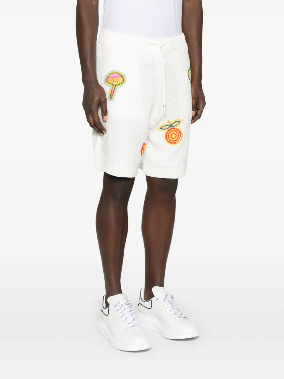 patch-detailing crochet shorts