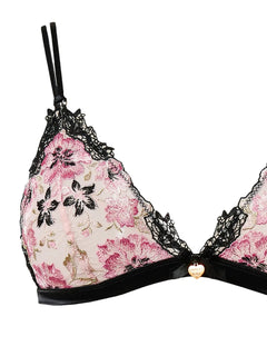floral embroidery triangle bra and g-string set